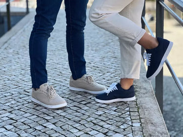 Close up of a couple in waterproof hemp shoes by 8000 Kicks.
